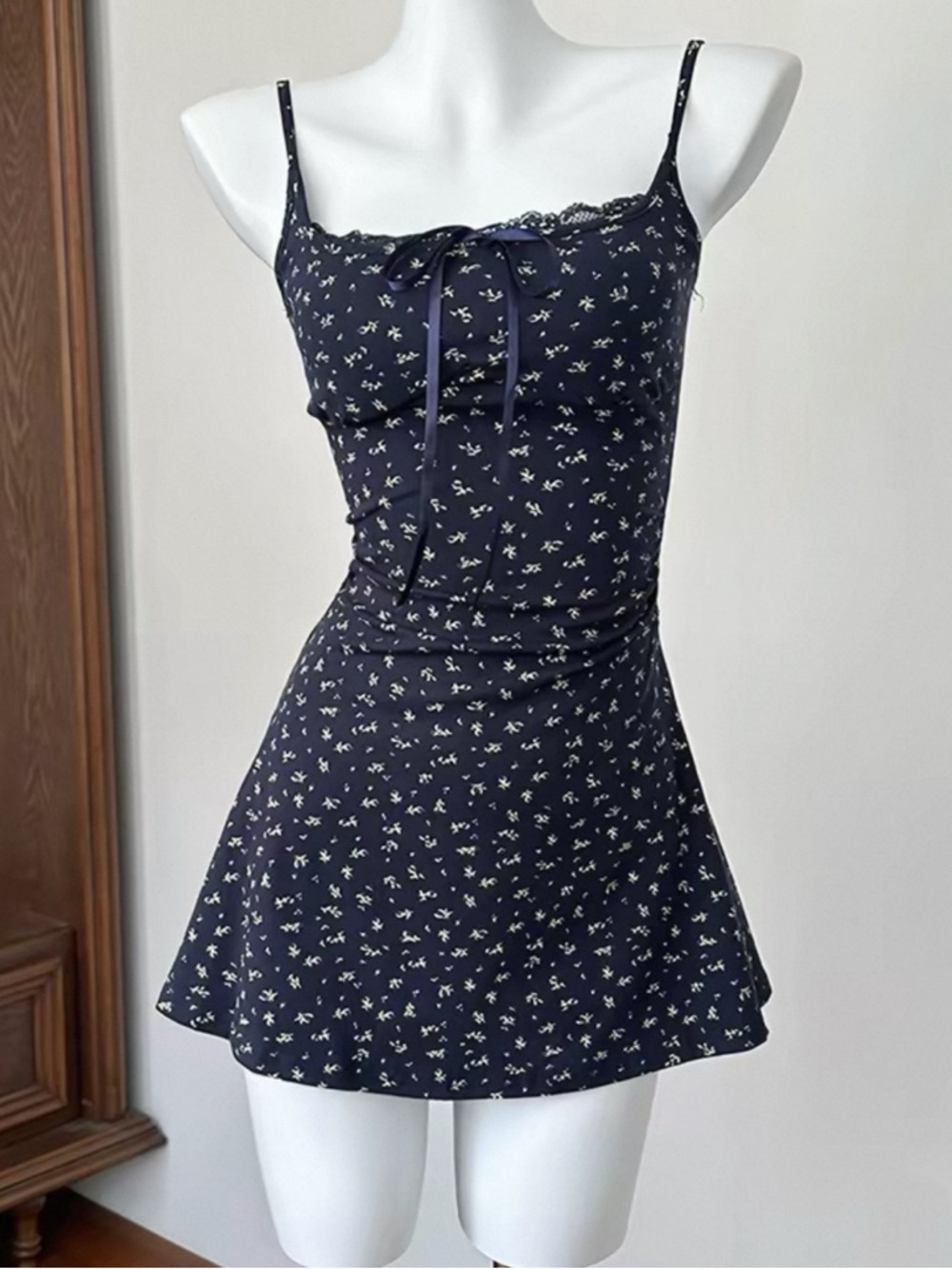 Navy Floral Tie-Front Mini Dress